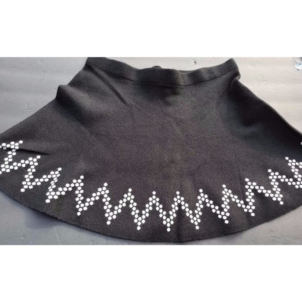 Candies Black White Skater Skirt Knit Circle Mini Chevron Sparkle Polka Dot XS